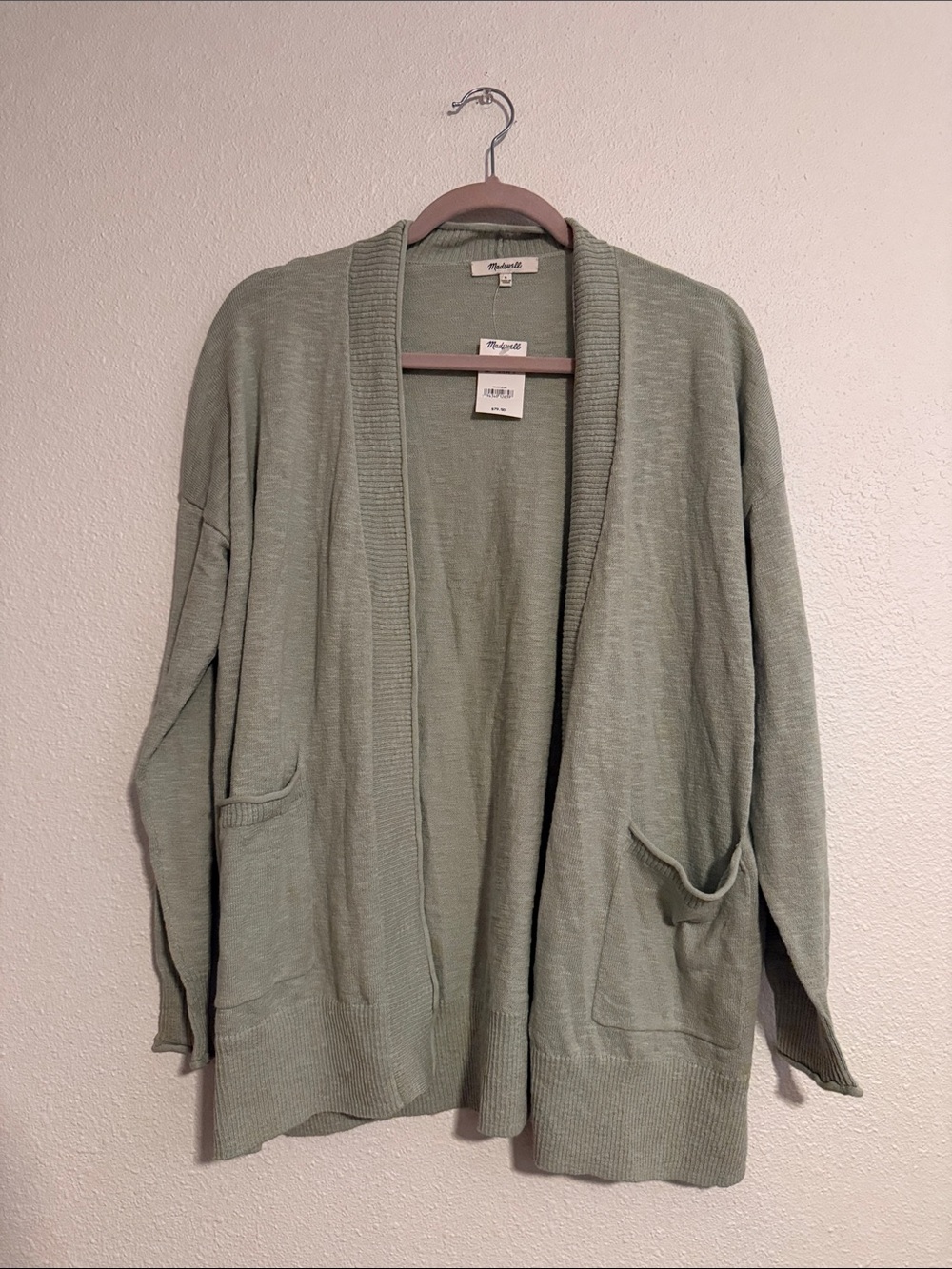 Madewell Matcha Open Front Cotton Blend Cardigan
